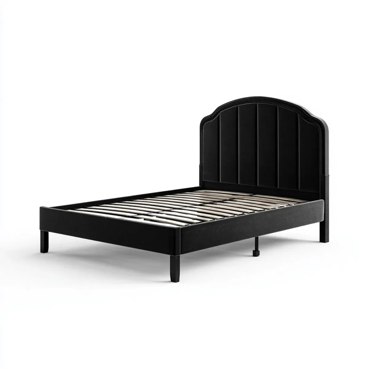 Letto matrimoniale con rete a doghe nero 160 x 200 cm in similpelle PU con testiera arcuata