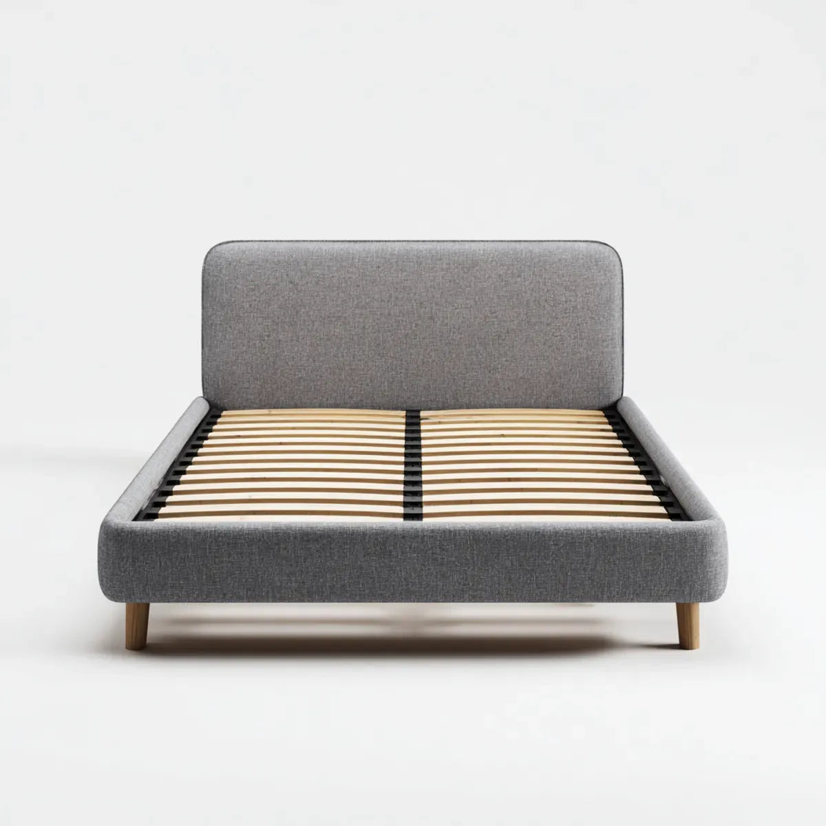 Letto matrimoniale imbottito grigio 160 x 200 cm in poliestere con rete a doghe e testiera rettangolare
