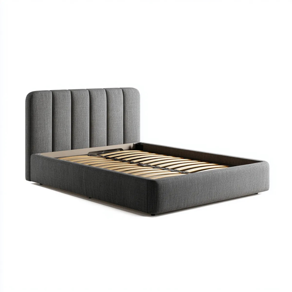 Letto matrimoniale imbottito grigio 160 x 200 cm in poliestere con testiera verticale e rete a doghe