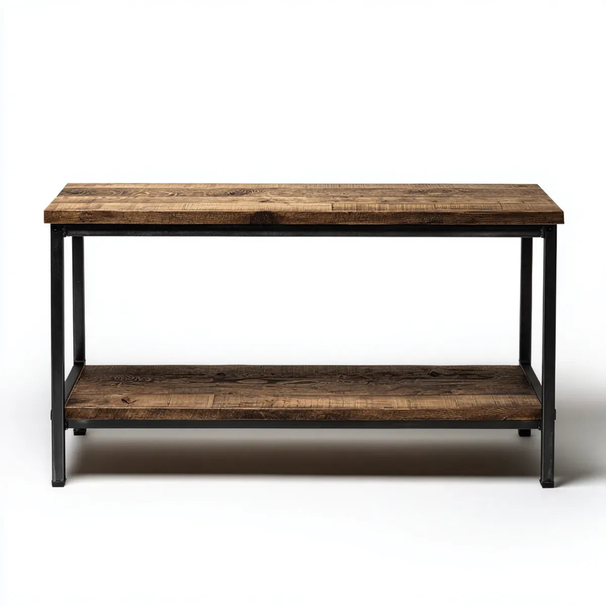 Consolle da ingresso marrone e nero 120 x 35 x 80 cm in legno massello di pino e acciaio rettangolare con ripiano
