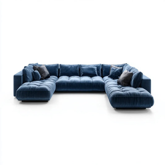 Divano componibile a U blu navy in velluto di poliestere 350 x 200 x 82 cm