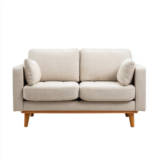 Divano 2 posti beige in poliestere con struttura in legno massello rettangolare 152 x 85 x 86 cm