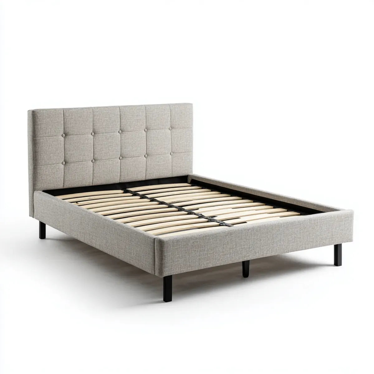 Letto matrimoniale imbottito grigio 160 x 200 cm in poliestere rettangolare con rete a doghe e testiera capitonné