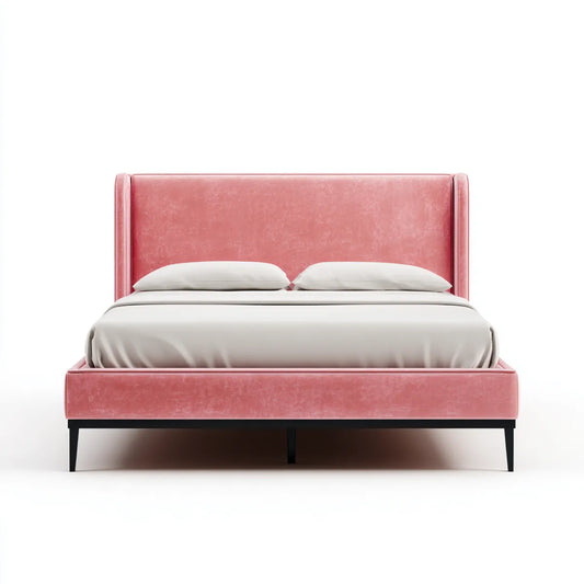 Letto matrimoniale imbottito rosa 160 x 200 cm in velluto di poliestere rettangolare