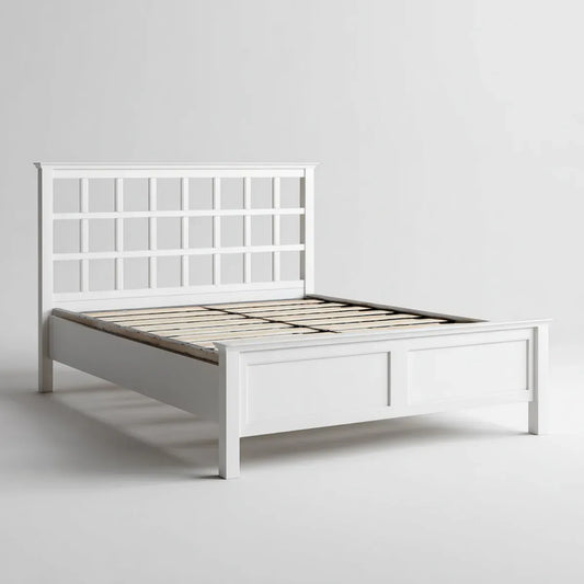 Letto matrimoniale bianco 160 x 200 cm in legno massello di pino rettangolare con rete a doghe