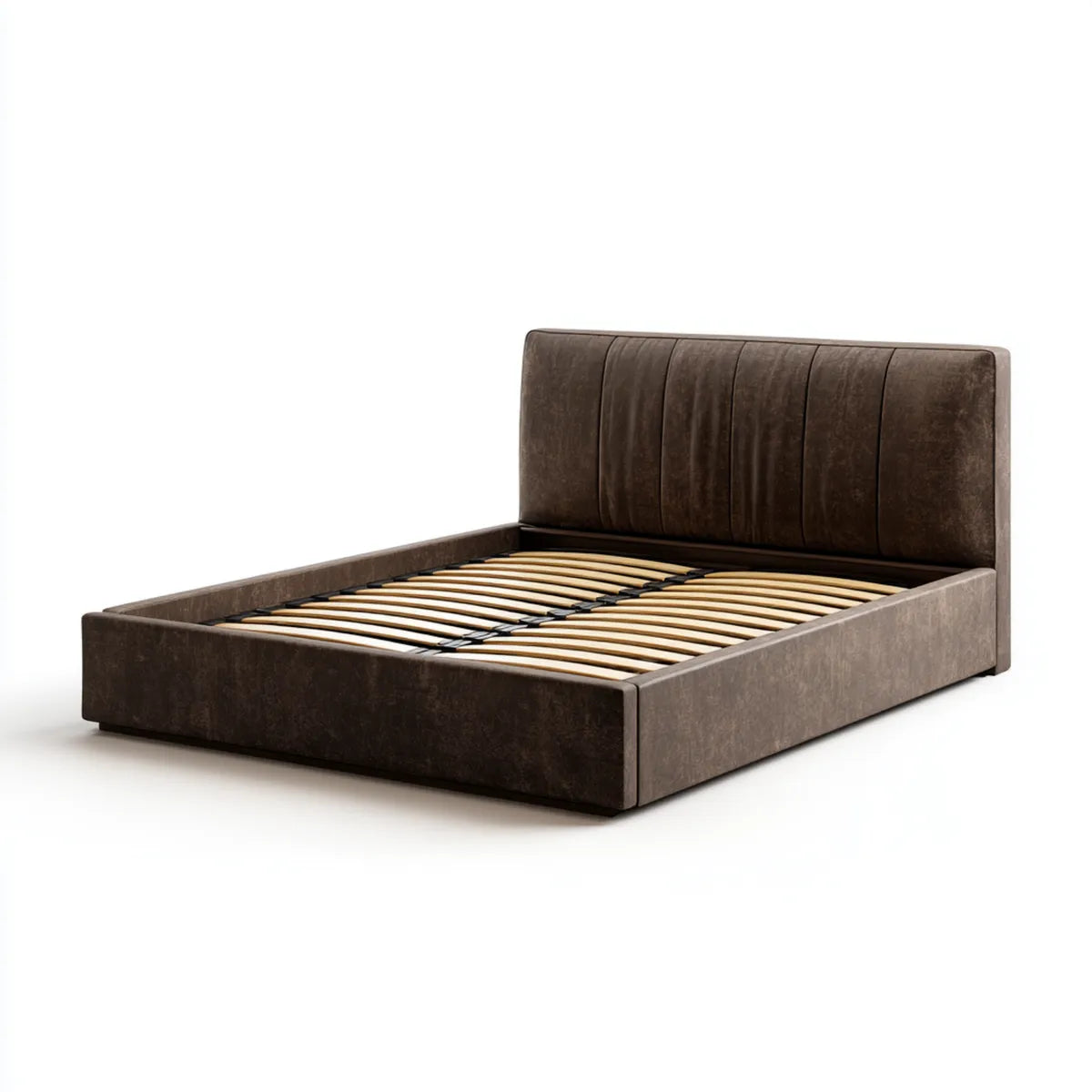 Letto matrimoniale con rete a doghe marrone 160 x 200 cm in similpelle PU rettangolare