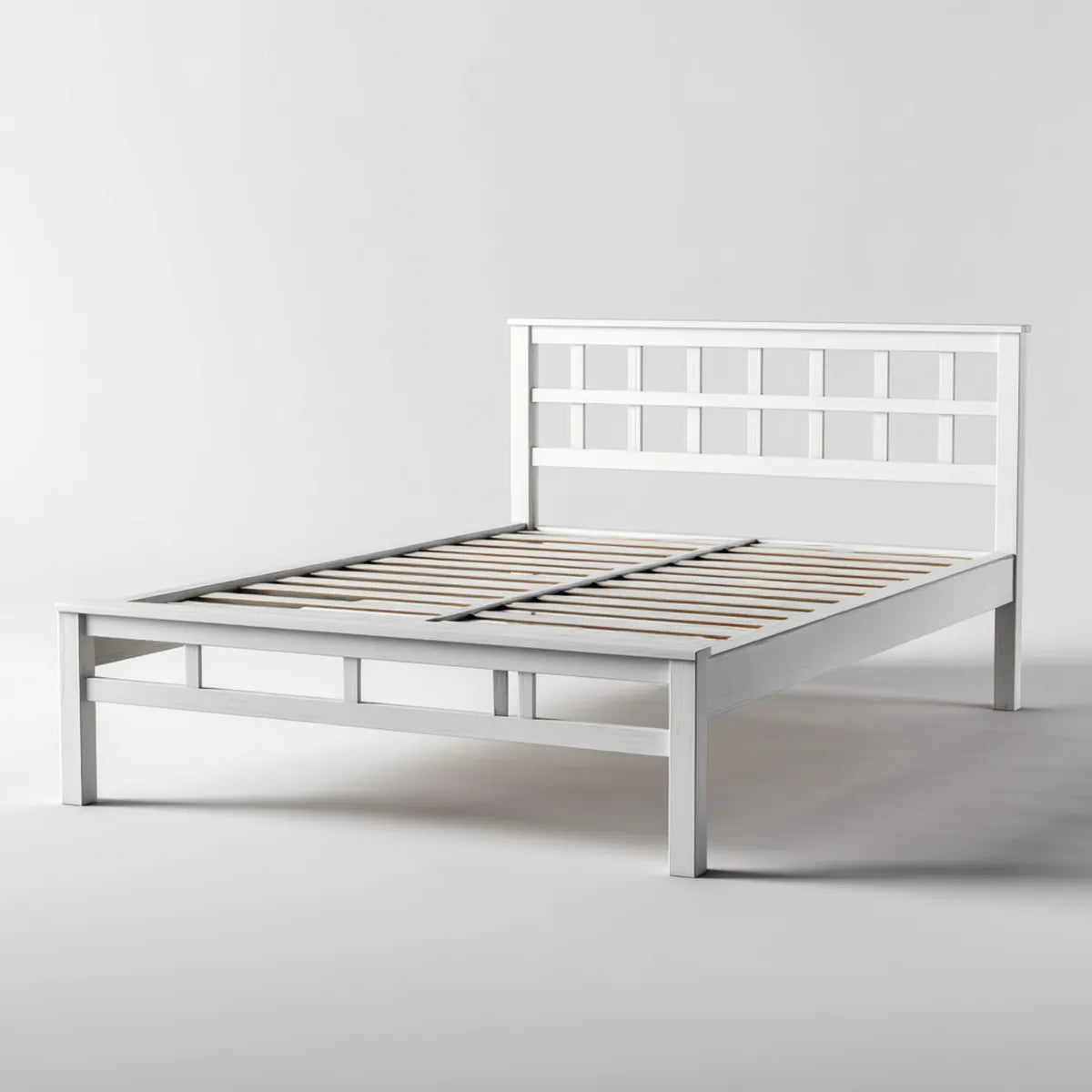 Letto matrimoniale 160 x 200 cm bianco in acciaio con rete a doghe rettangolare