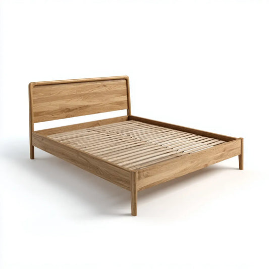 Letto matrimoniale in rovere naturale 160 x 200 cm con rete a doghe rettangolare
