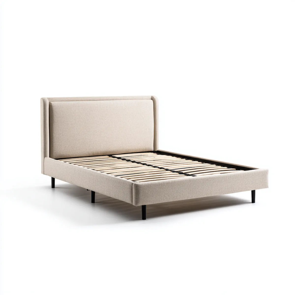 Letto matrimoniale imbottito beige 160 x 200 cm in poliestere rettangolare
