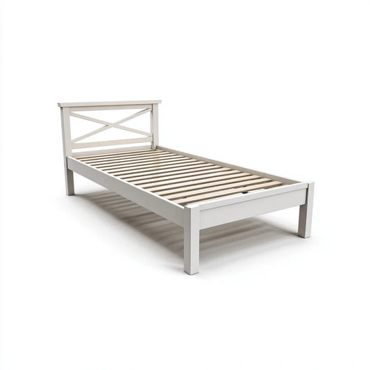 Letto singolo per bambini bianco 90 x 200 cm in legno massello di pino rettangolare con rete a doghe