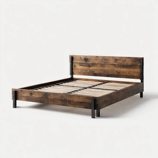 Struttura letto matrimoniale marrone scuro 160 x 200 cm in legno massello di pino e acciaio rettangolare