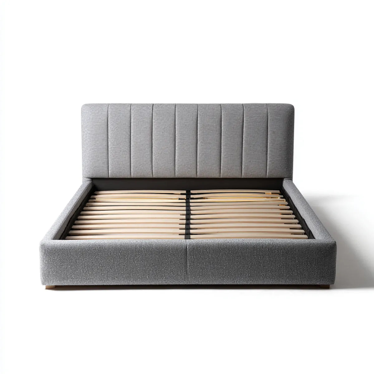 Letto matrimoniale imbottito grigio 160 x 200 cm in poliestere con testiera rettangolare e rete a doghe