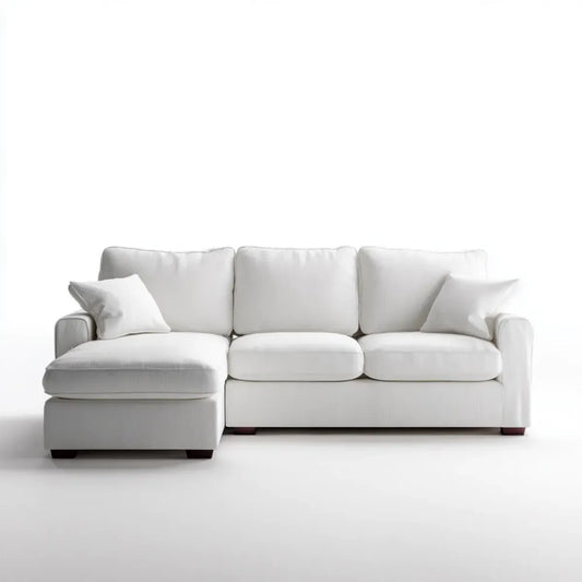 Divano con chaise longue 3 posti bianco in poliestere e schiuma poliuretanica 250 x 155 x 86 cm angolare