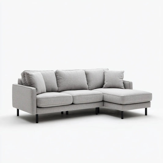Divano angolare 3 posti grigio in poliestere con chaise longue a L 230 x 150 x 85 cm