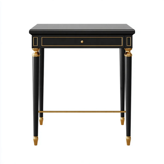 Consolle da ingresso nera e oro 100 x 35 x 85 cm in MDF e legno massello rettangolare con cassetto
