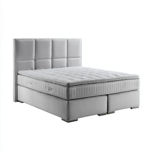 Letto matrimoniale boxspring grigio 180 x 200 cm in velluto di poliestere rettangolare con materasso
