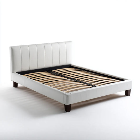 Struttura letto matrimoniale bianca 160 x 200 cm in pelle sintetica PU rettangolare