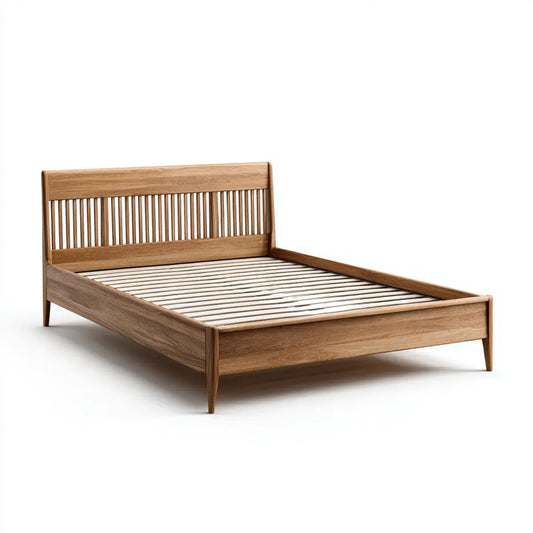 Letto matrimoniale in legno massello di quercia marrone naturale con rete a doghe 160 x 200 cm rettangolare