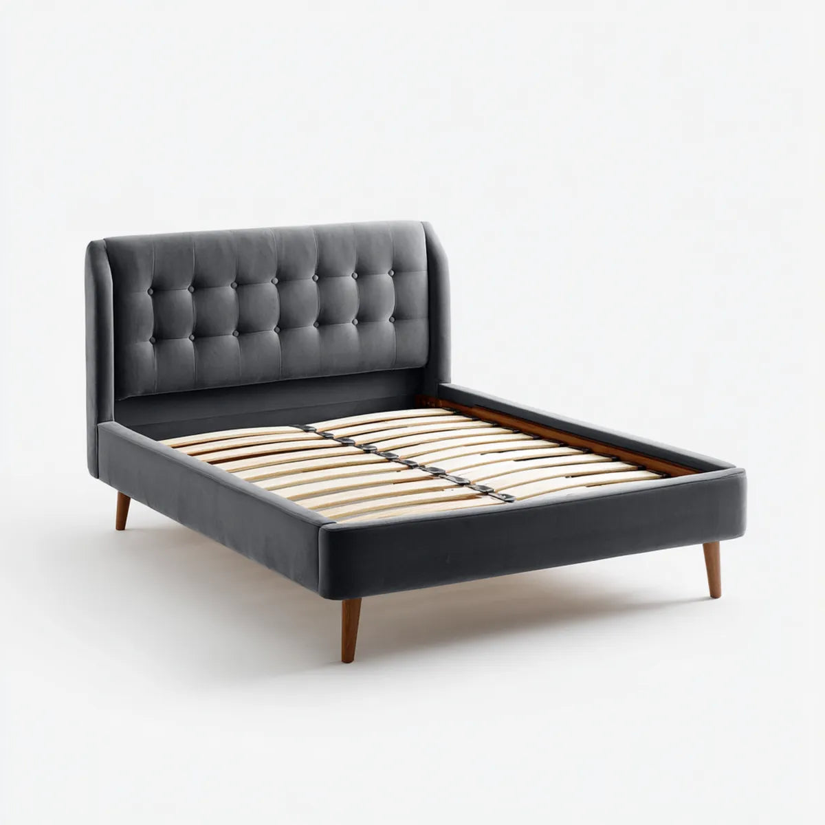 Letto matrimoniale imbottito grigio antracite 160 x 200 cm in velluto di poliestere rettangolare con rete a doghe