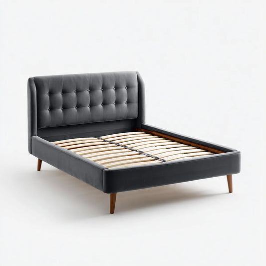 Letto matrimoniale imbottito grigio antracite 160 x 200 cm in velluto di poliestere rettangolare con rete a doghe